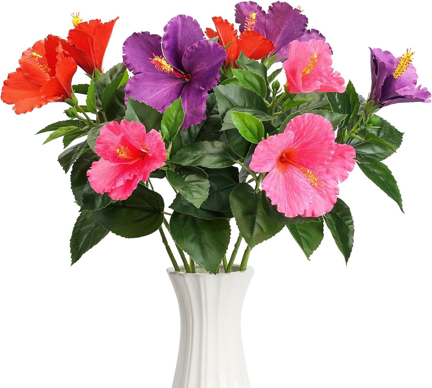 30In Silk Artificial Hibiscus Flowers 3PCS Fake Tropical Hawaii Flowers with Ben