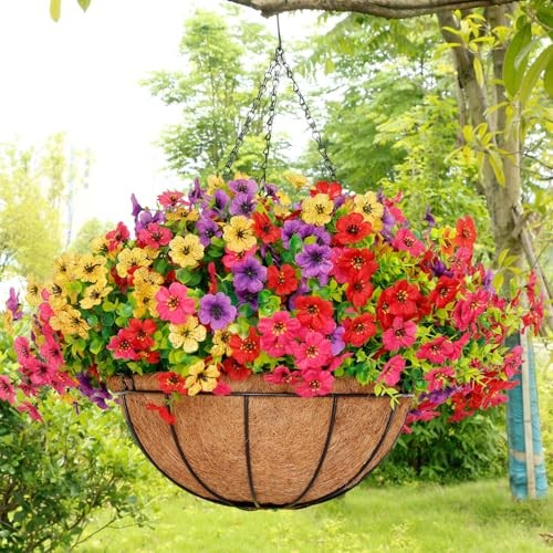 2 Pack 14 Inch Large Hanging Plant Baskets with Artificial 14 inch Multi Color