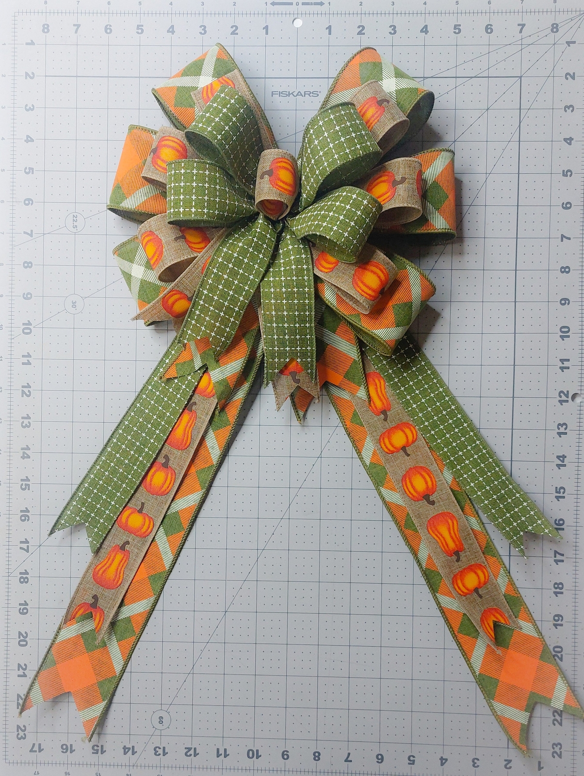 Fall Bow, Pumpkins, Plaid, Stitch Print