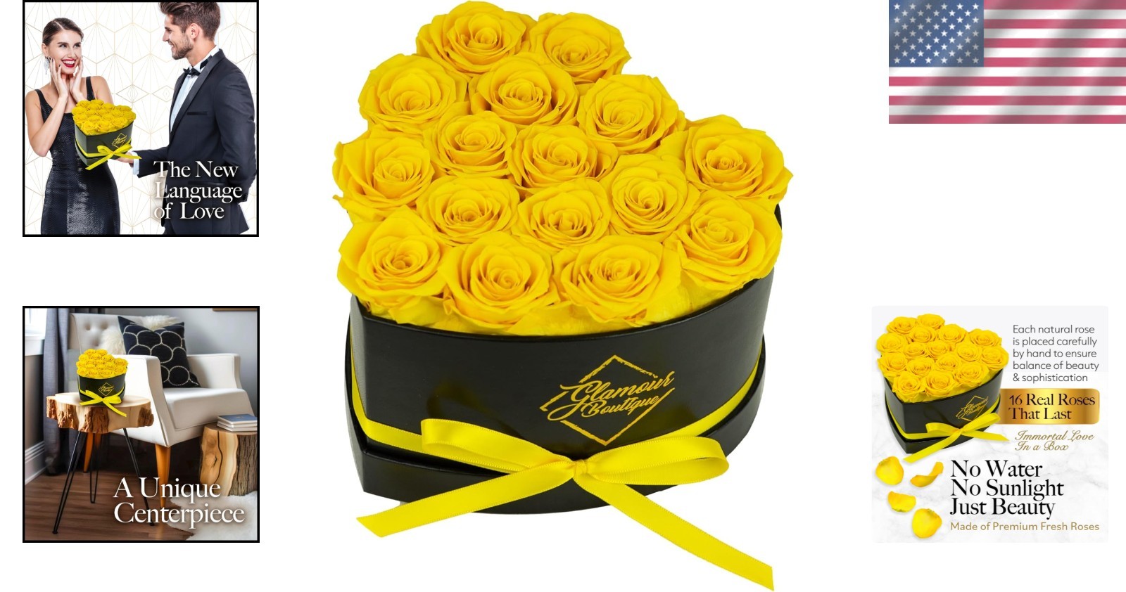 16 Yellow Eternal Roses Heart Box – Gift for Her