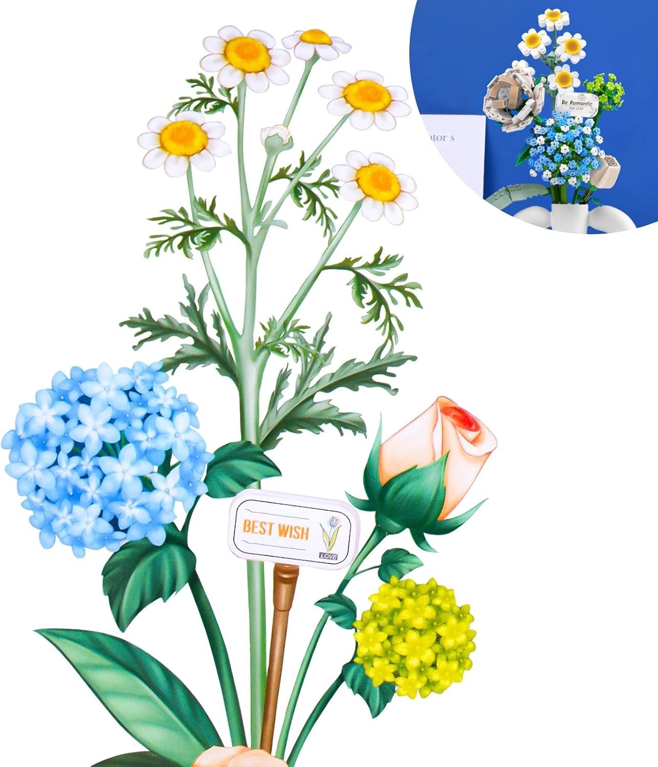Flower Bouquet Building Set -6 Artificial Flowers Building Kit, 547Pcs Building