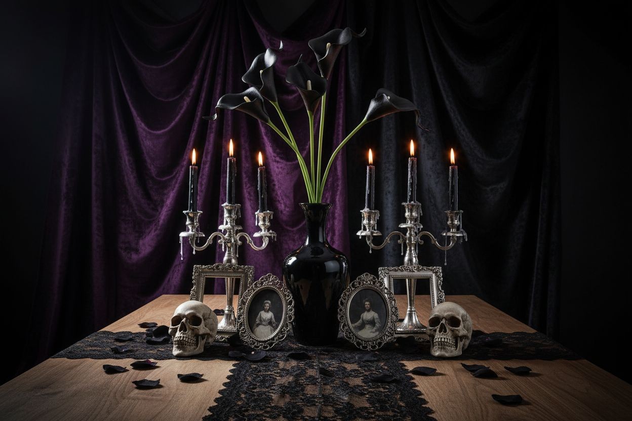 Black Calla Lily Faux Flowers Set of 5 Artificial Stems Gothic Modern Home Decor
