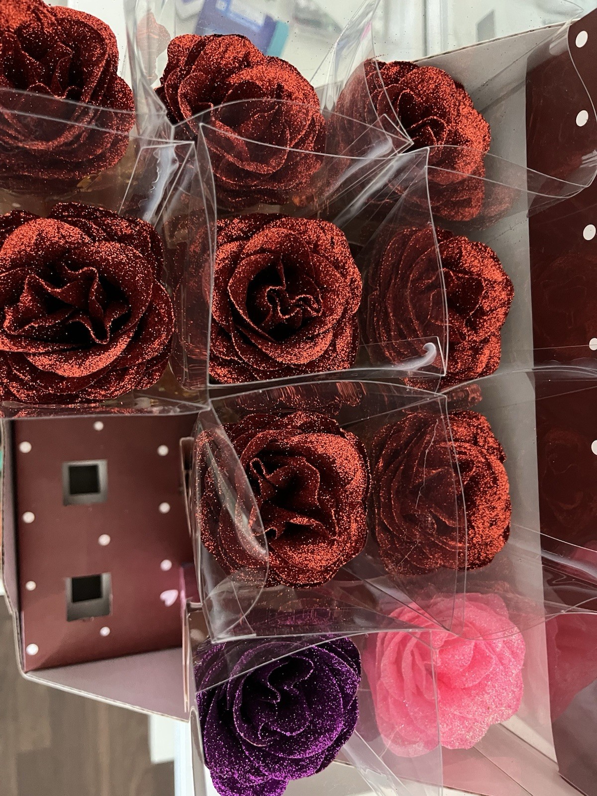 Glitter Artificial Rose Bouquet with LED Lights Gift Box – Red Pink Purple