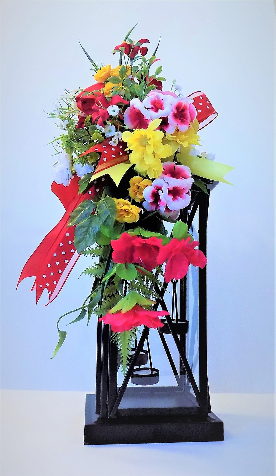 RED YELLOW FLORAL LANTERN SWAG SPRING FLOWERS SUMMER DECOR GIFT CENTERPIECE NEW