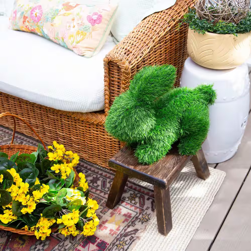 14In. UV Resistant Artificial Grass Garden Plush Topiary Bunny Rabbit (Indoor/Ou