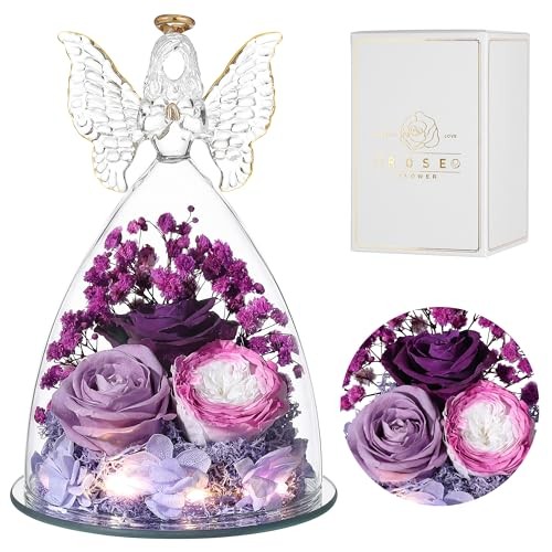Christmas Rose Gifts for Women Preserved Real Flower in Glass Colorful Purple