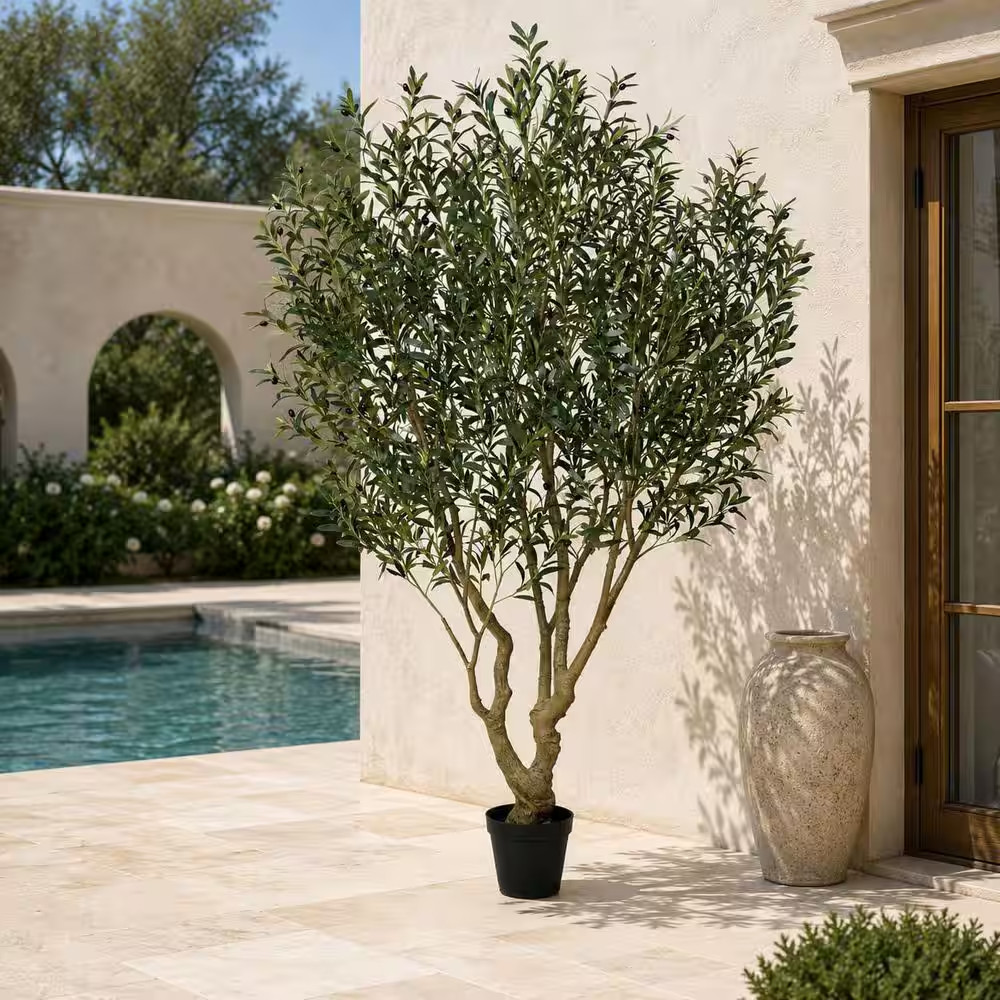 8 Ft. Artificial Olive Tree-Faux Silk Plant Fake Tree for Home Office Decor Indo