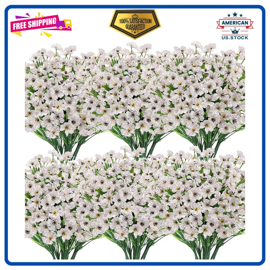 24 Bundles Artificial Flowers UV Resistant Silk Faux Plants for Outdoor Decor
