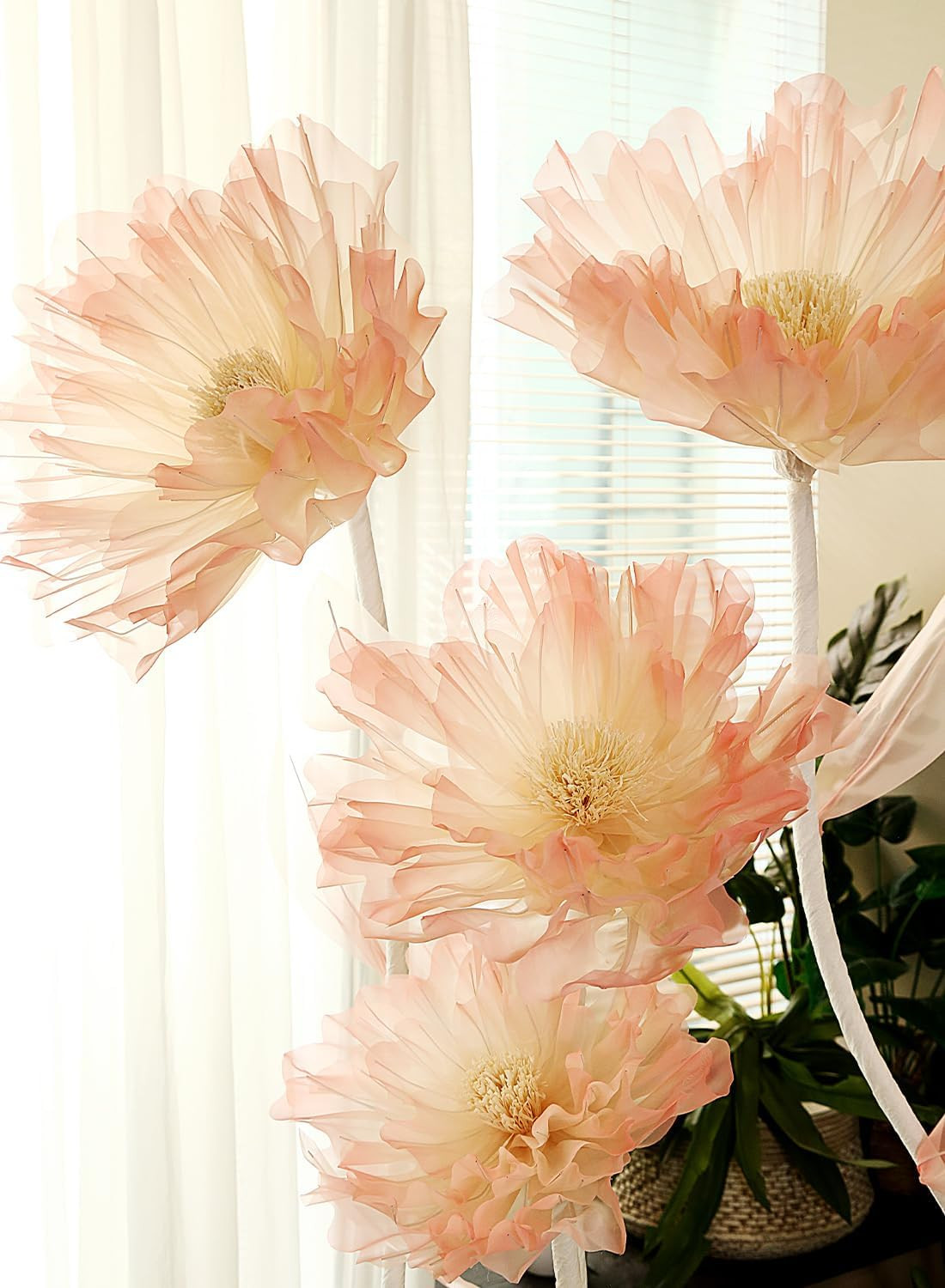 Large Pink Artificial Organza Flower with Base for Weddings & Events