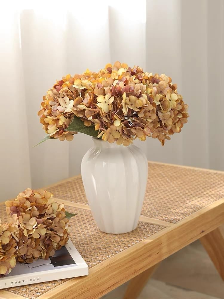 Silk Faux Hydrangea Flowers 6 Pack Autumn Yellow Indoor Outdoor Decor