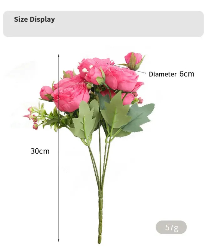 30cm Rose Pink Silk Peony Artificial Flowers Bouquet 5 Big Head and 4 Bud Cheap
