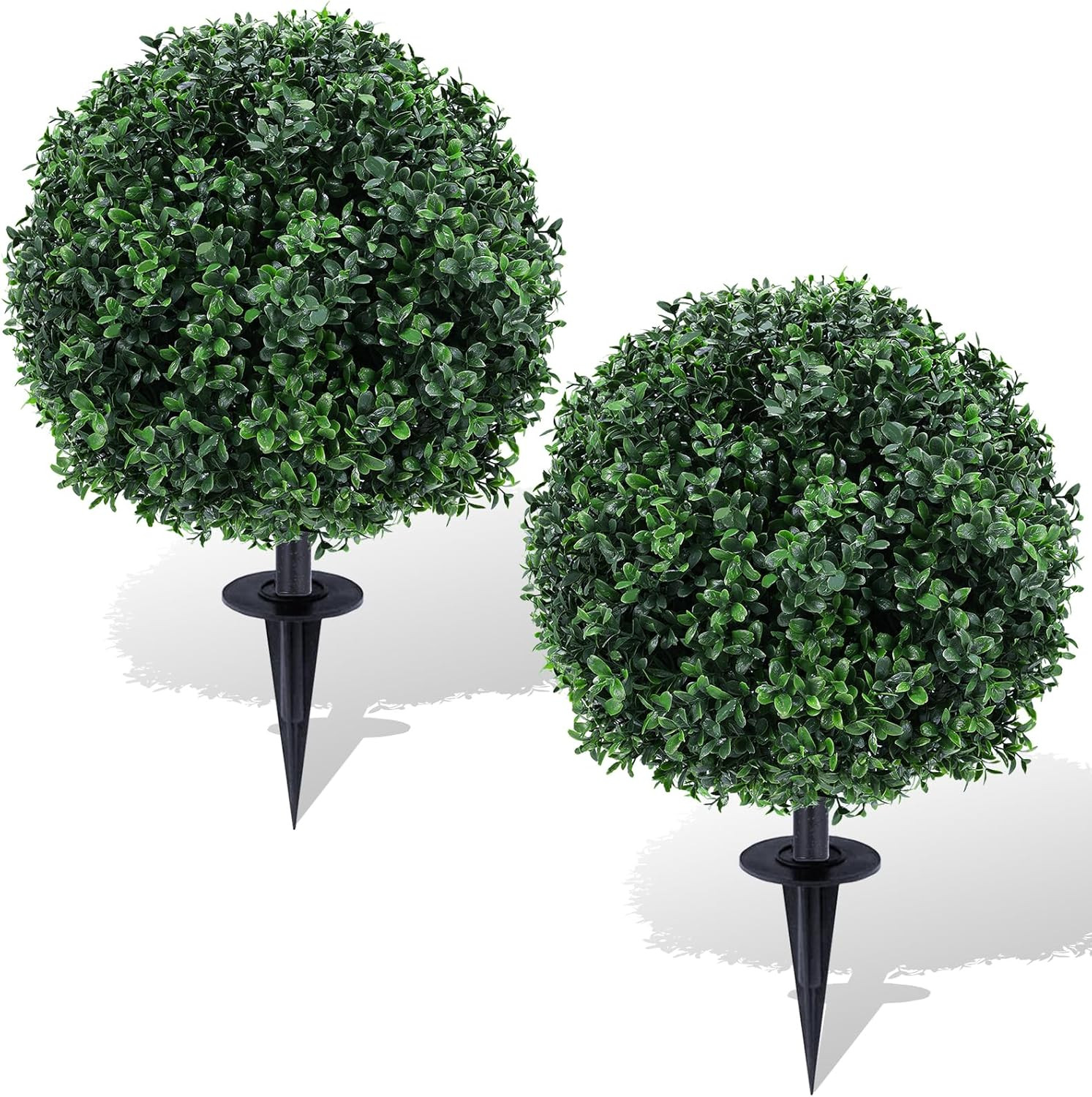 Artificial Boxwood Topiary Ball Trees with Ground Spikes UV Resistant Faux Green