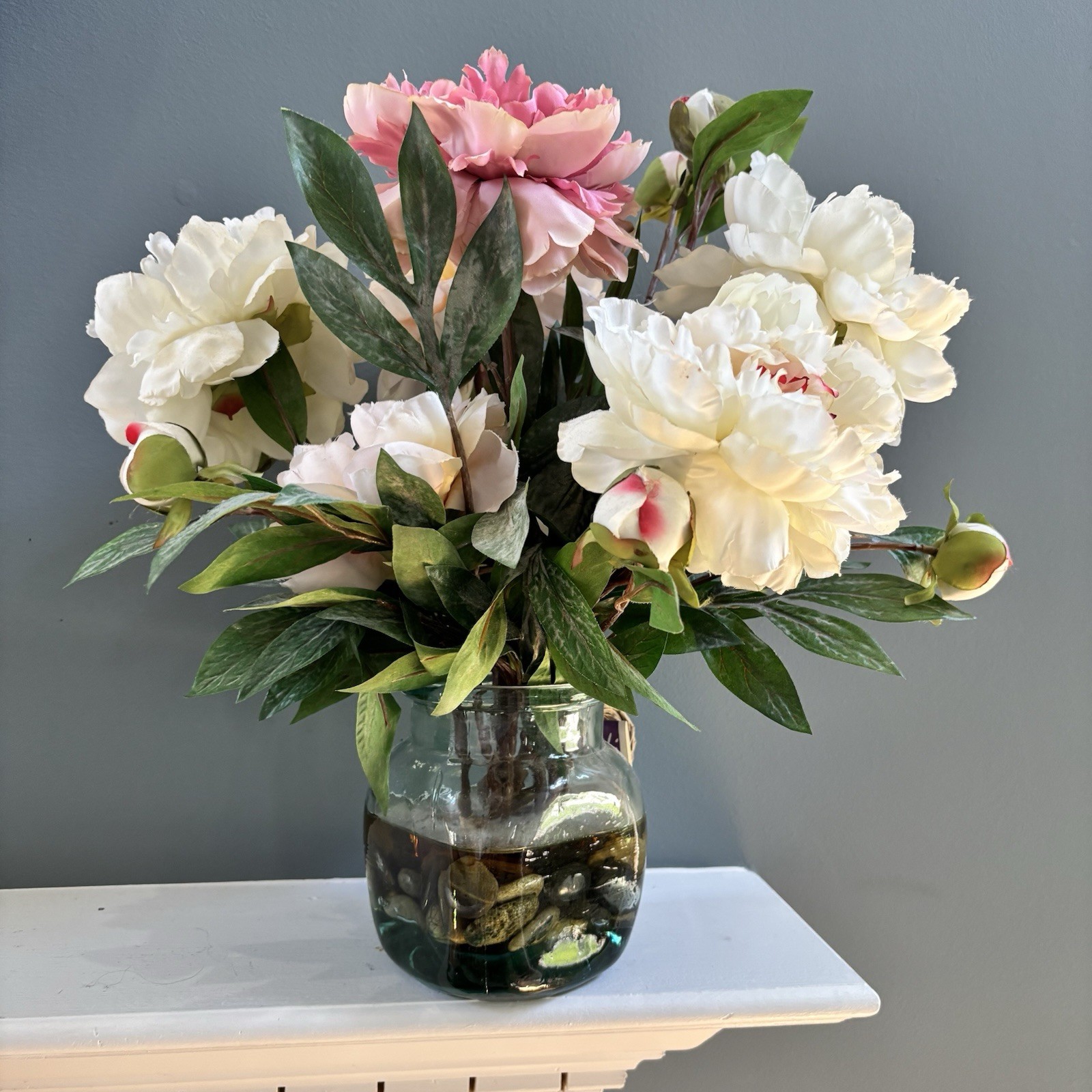 NDI Pink Fuschia Peonies Artificial Flower Arrangement Glass Vase Robbins Nest