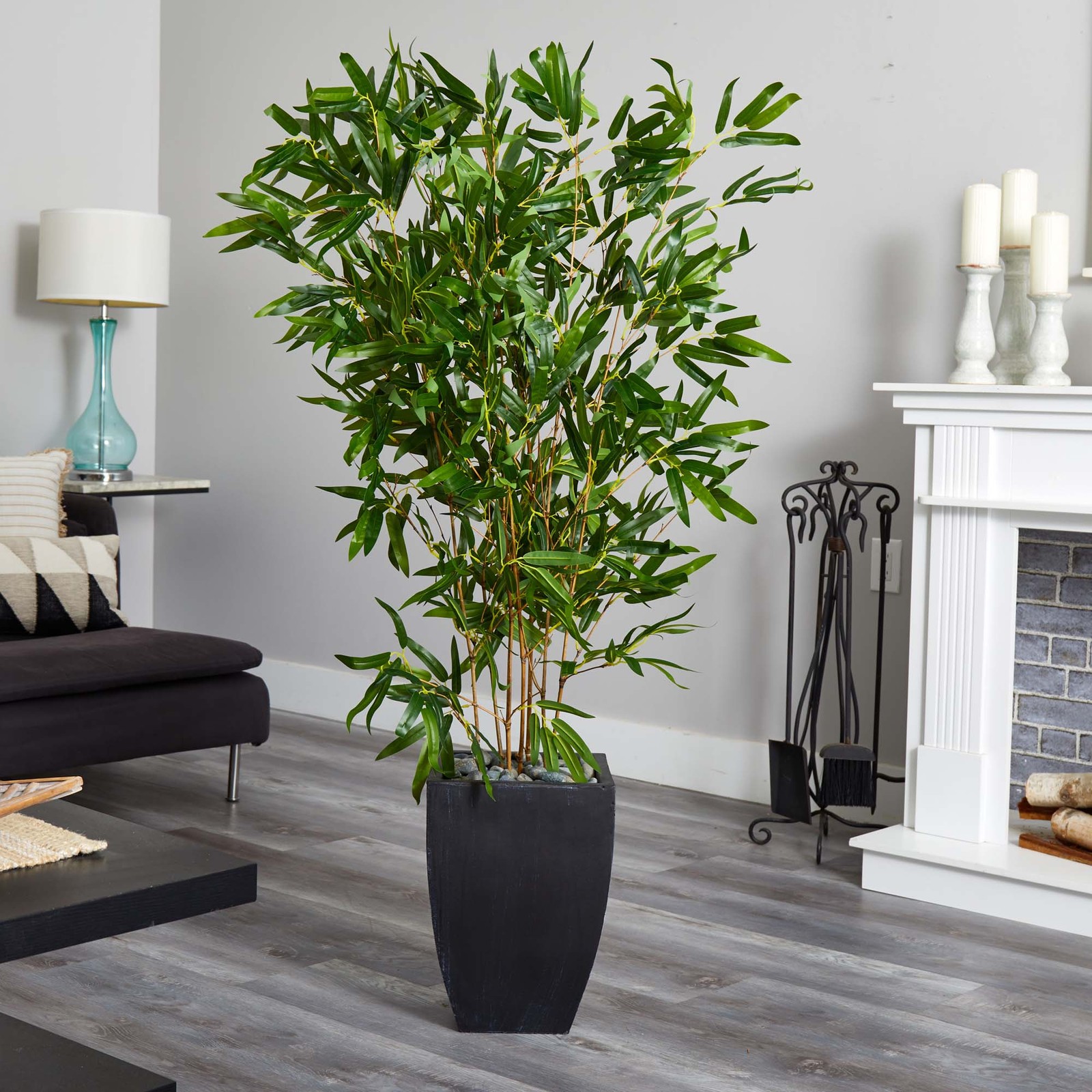 Nearly Natural 5ft Bamboo Tree in Black Planter (Real Touch) UV Resistant