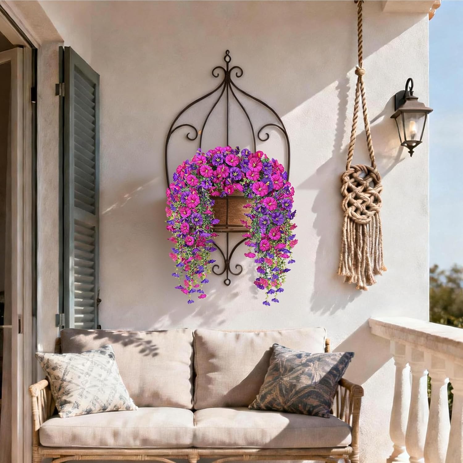 No-Odor Morning Glory Hanging Flowers – Sun-Resistant Faux Silk for All Seasons