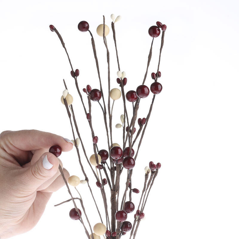 Package of 12 Artificial Cream & Burgundy Berries & Pip Berry 18″ Floral Stems