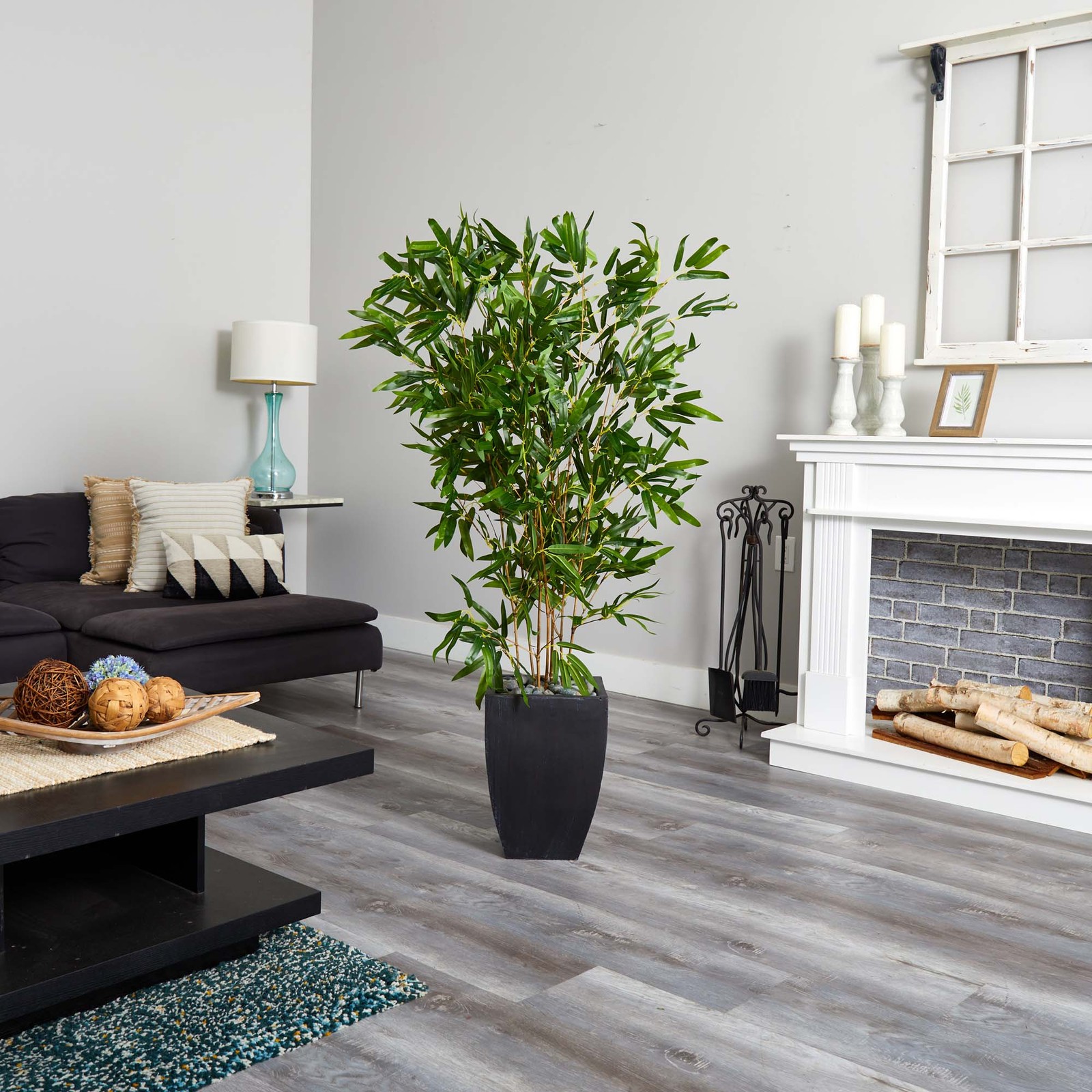 Nearly Natural 5ft Bamboo Tree in Black Planter (Real Touch) UV Resistant