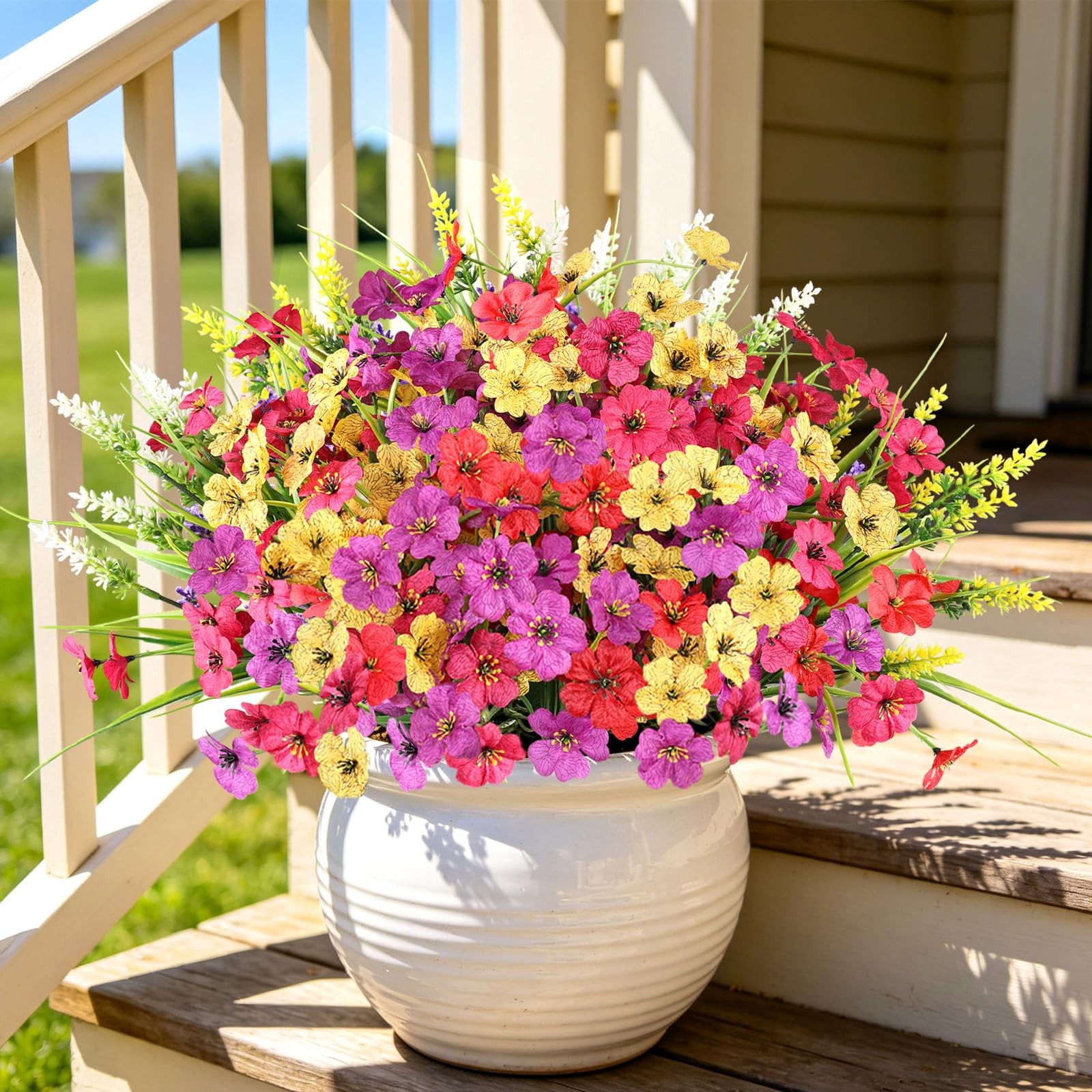 24 Bundles Realistic Fake Flowers for Outdoors, No Fade Faux Silk Flowers & A…