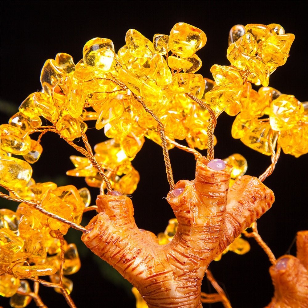 THY COLLECTIBLES Stunning Feng Shui Citrine Gemstone Quartz Bonsai Money Tree