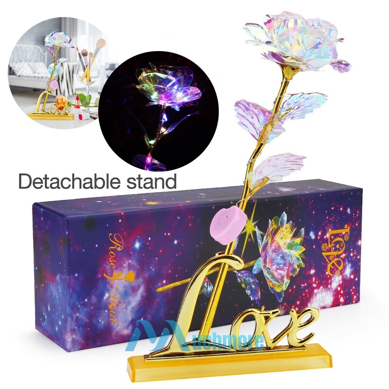 Rose in Glass Dome Preserved Flower Decortions Dome w/ LED Lights Gifts for Her