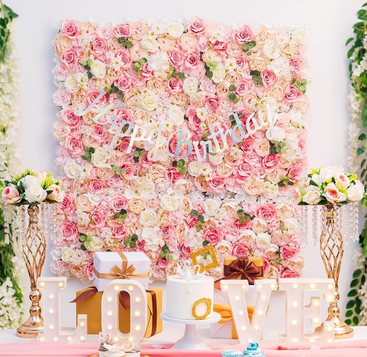 Flower Wall Panel Floral Backdrop-6pc. 24″ X 16″ For Wedding, Party, Decor-Pink