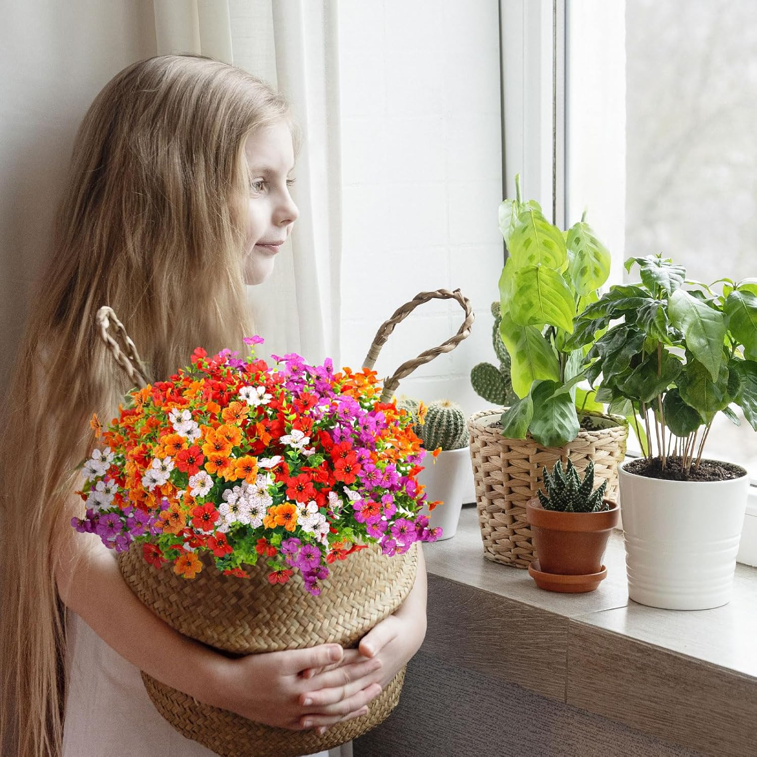 12 Bundles Artificial Flowers,Faux Plants for Spring Summer Decoration, UV Resis