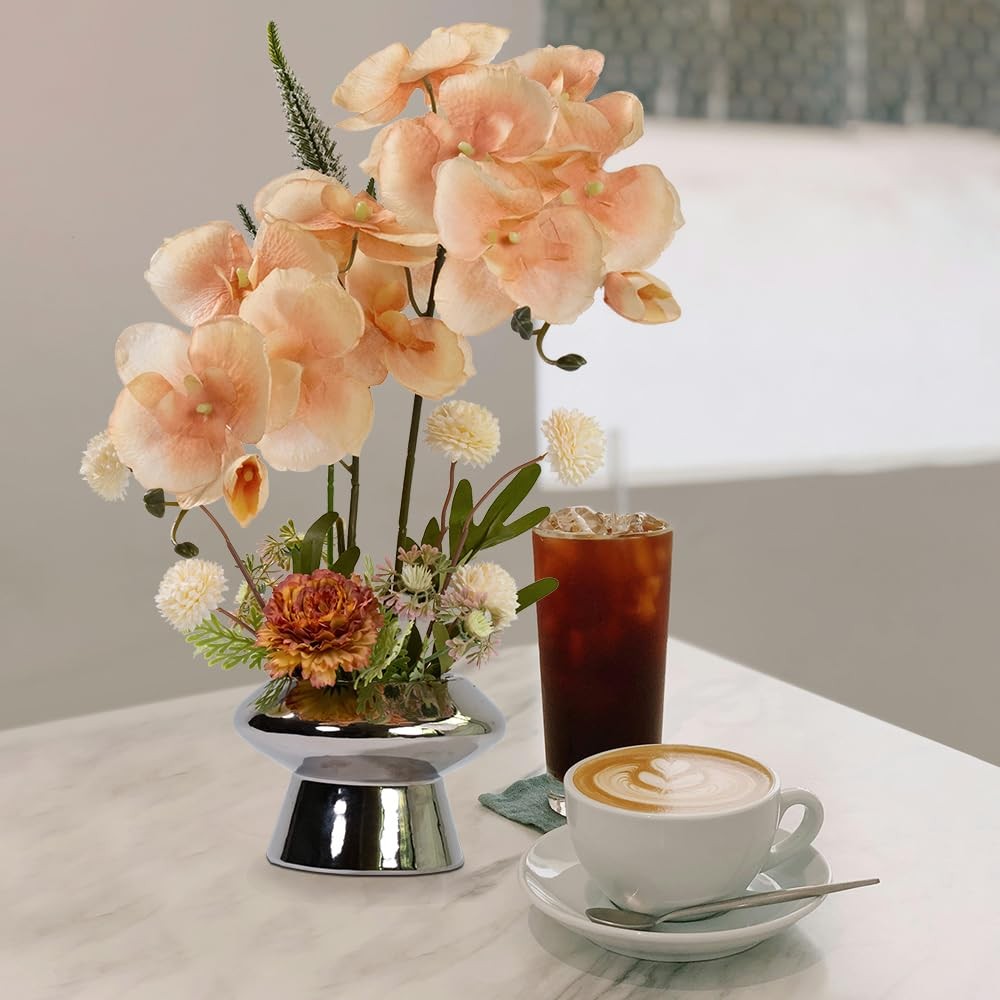 Orchids Flowers Arrangement in Pot,Fake Silk Orchid Artificial Flower with Ce…