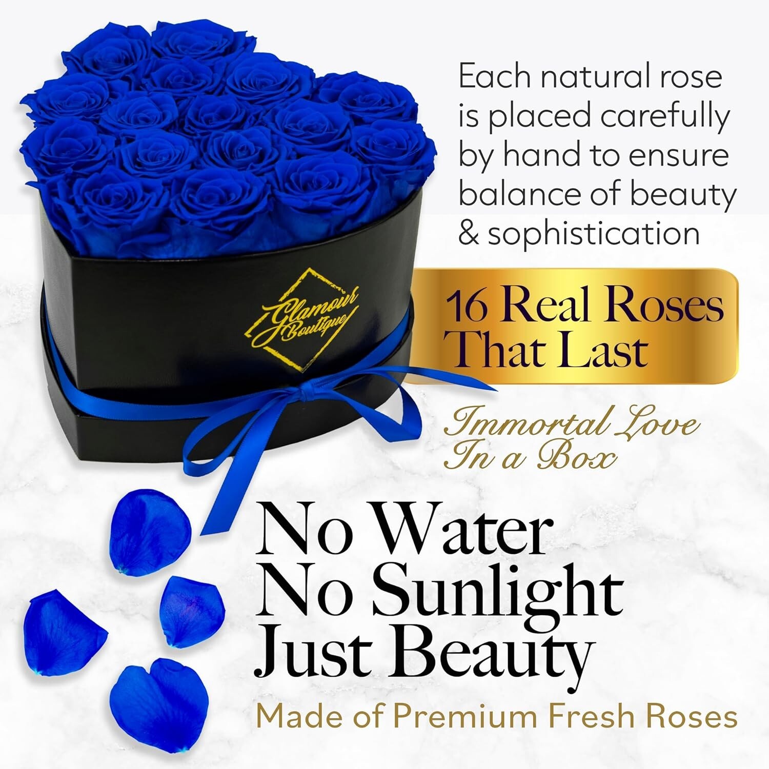 Eternal 16 Blue Roses Heart Box – Elegant Home Decor & Gift for Loved Ones