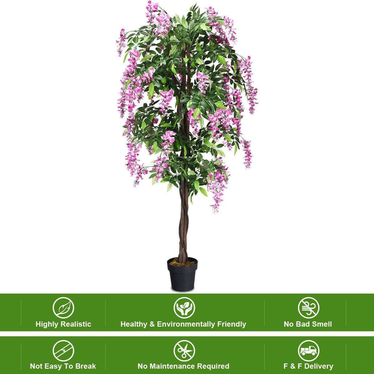Costway 6-Feet Artificial Wisteria Silk Tree Pink Flower Indoor-Patio Home Décor