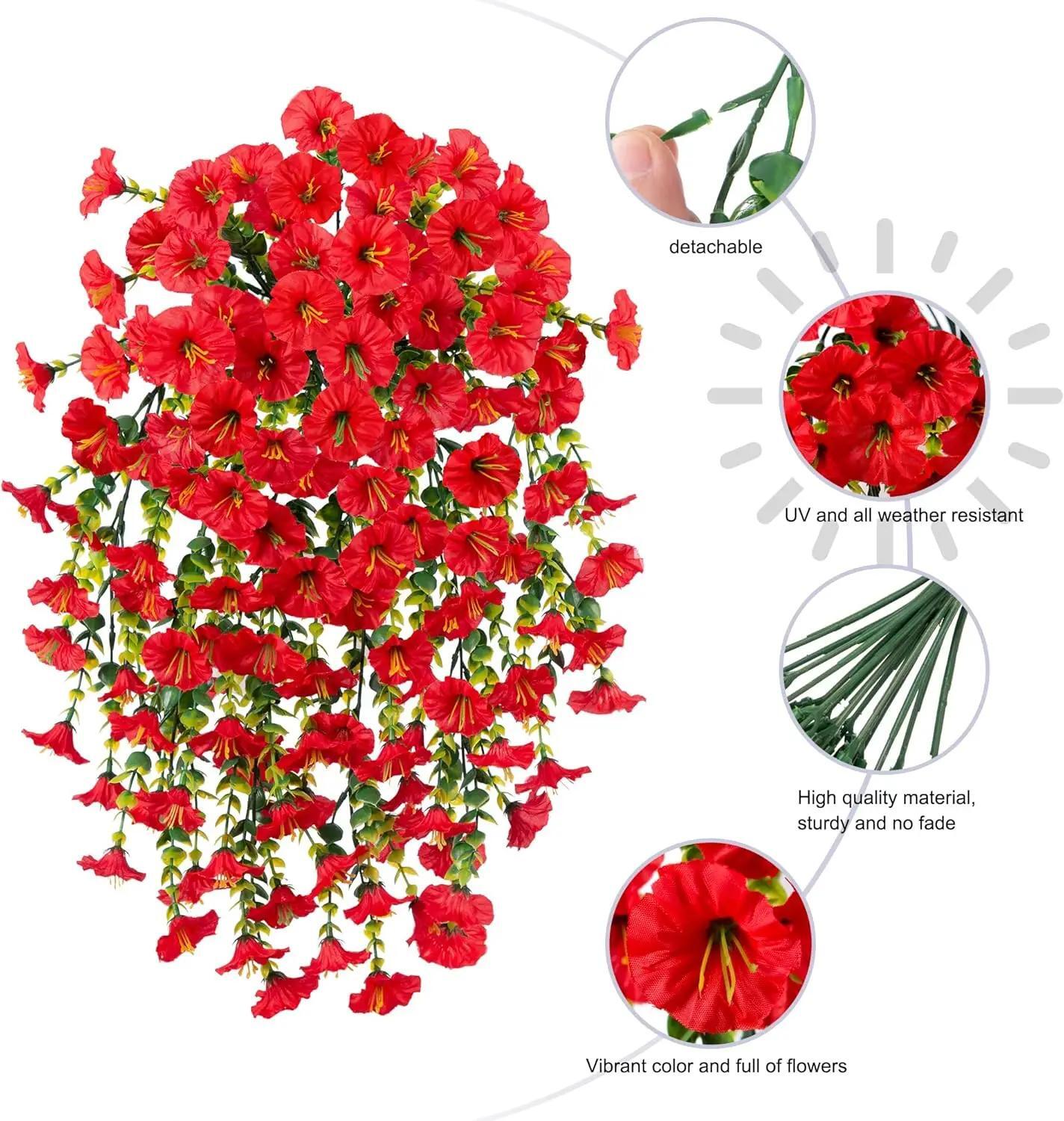 “Faux Silk Morning Glory Flowers – UV Resistant Hanging Plants for Patio Decor”