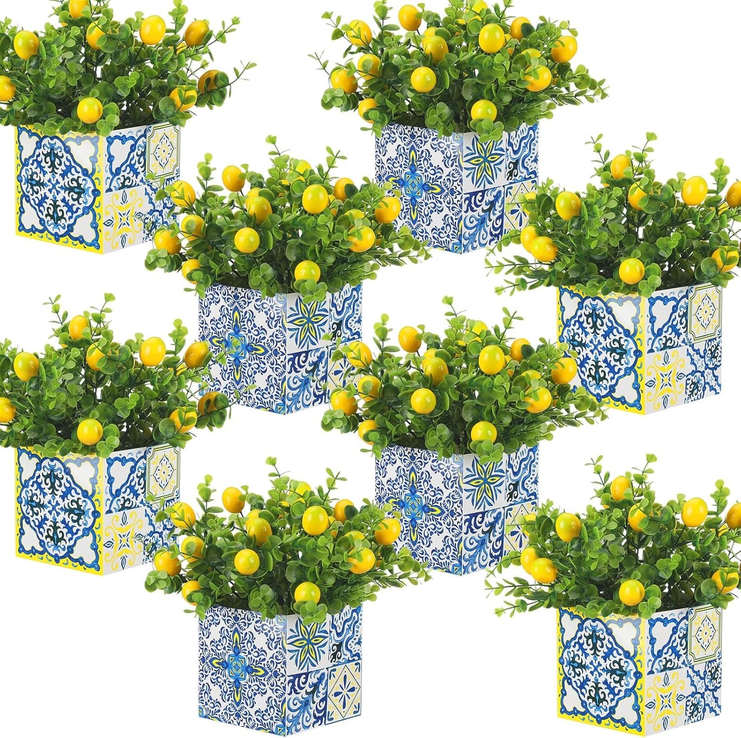 Amalfi Coast Blue Tile Lemon Centerpiece Decor for Weddings & Parties (8 Sets)