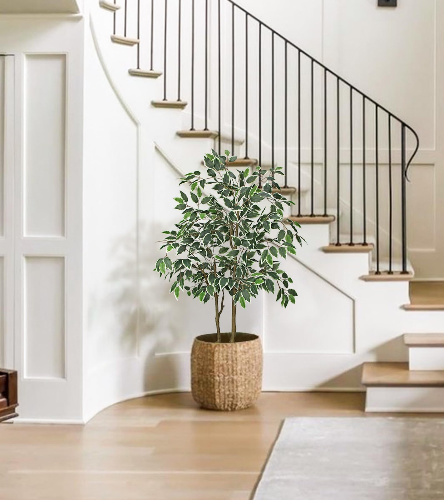 2 Pack Artificial Ficus Tree 4ft Silk Fake Ficus Leaves Plant 120cm Potted Fa…