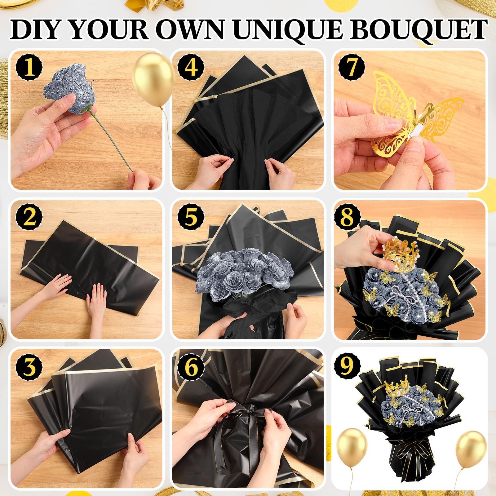 196 Pcs Graduation Gifts DIY Glitter Roses Bouquet Kit Artificial Flower Bouq…