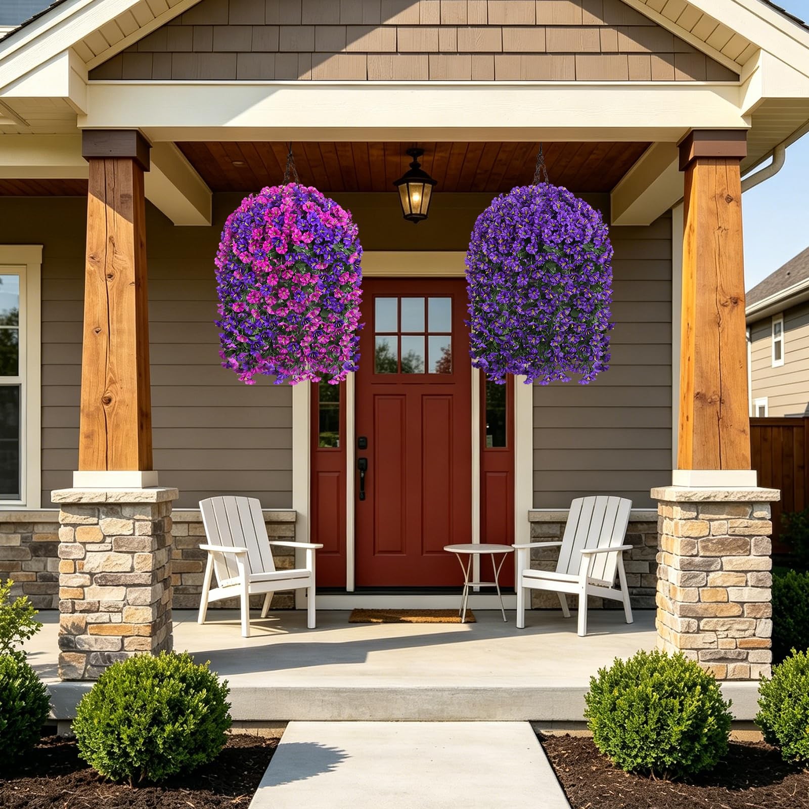 Artificial fake hanging flowers Basket for Outdoor Decor, 4PCS UV Resistant F…