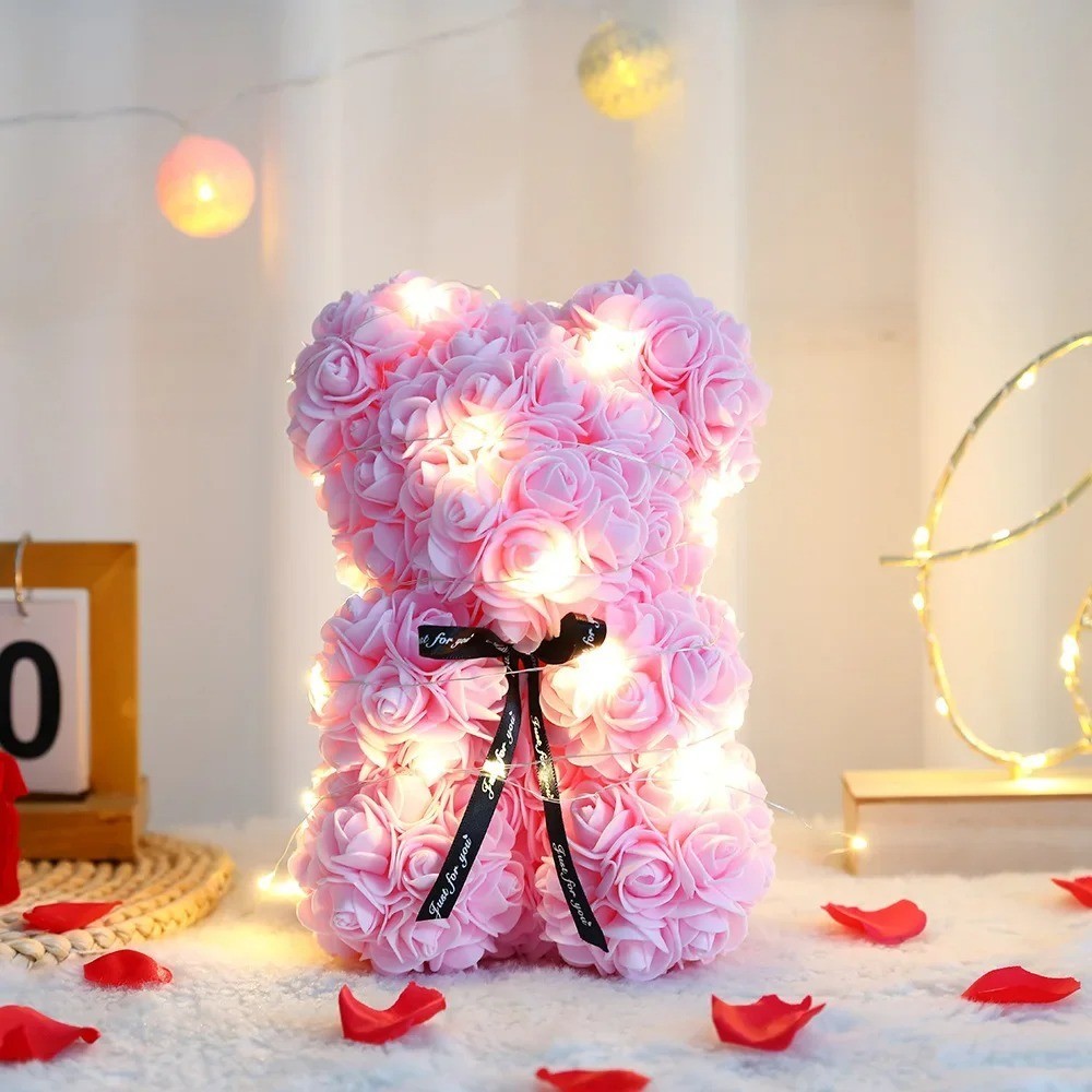 25CM Teddy Rose Bear in Box Romantic Gift for Girlfriend Mom Anniversary Wedding