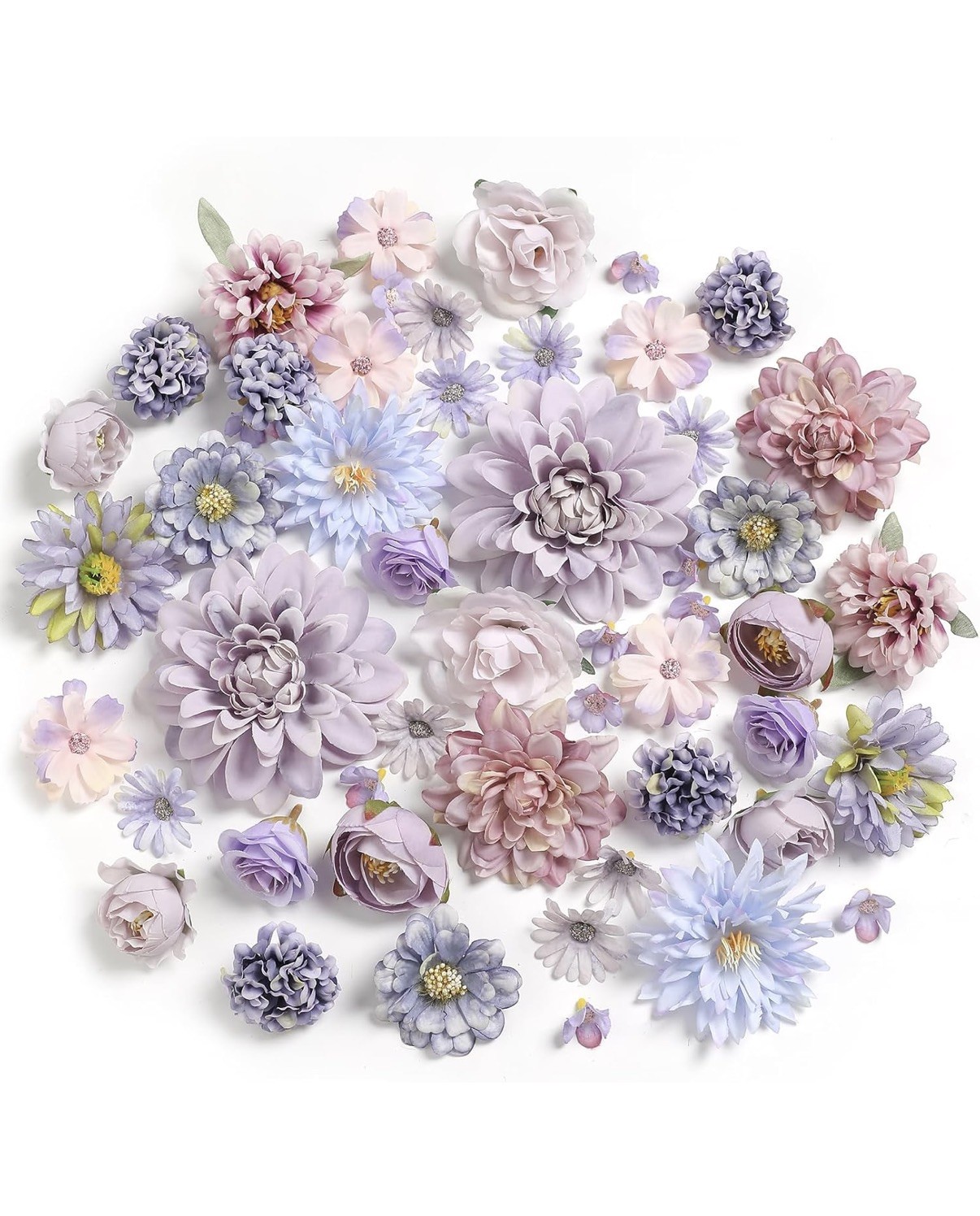 Artificial Flowers Heads Combo Purple Flowers Mix Silk Flowers Dahlia Roses