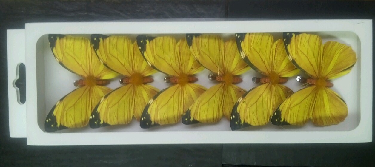 6 BUTTERFLIES 3D PAPER YELLOW REALISTIC CLIP ON DECORATIVE FLORAL HOME DECOR
