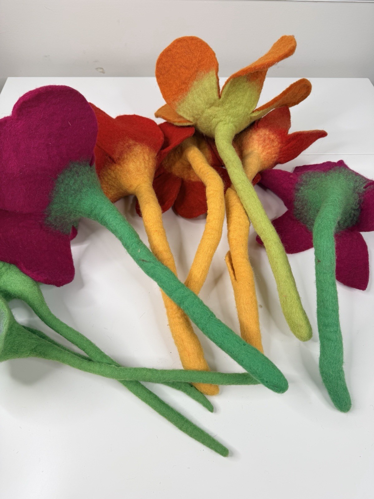 handmade 9 Whimsical Wool Felt Flowers Bouquet Great Gift Idea large colorful