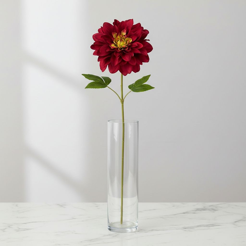 Burgundy Dahlia Stem Faux Flower 24 Inch 5 Inch Bloom Dark Red Artificial Dahlia