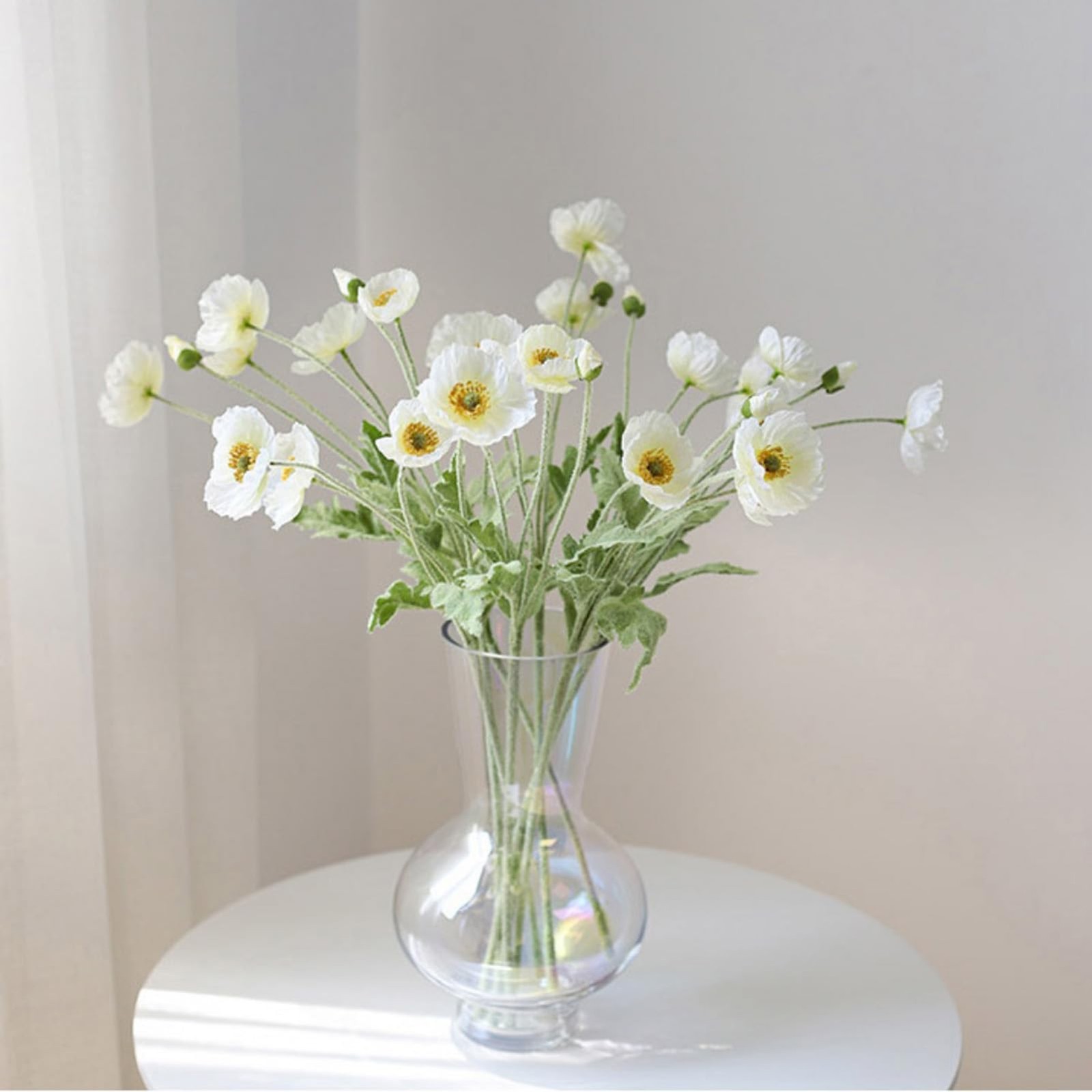 2 PCS 23.6 Inch Artificial Poppies Silk Flowers Arrangements Table White