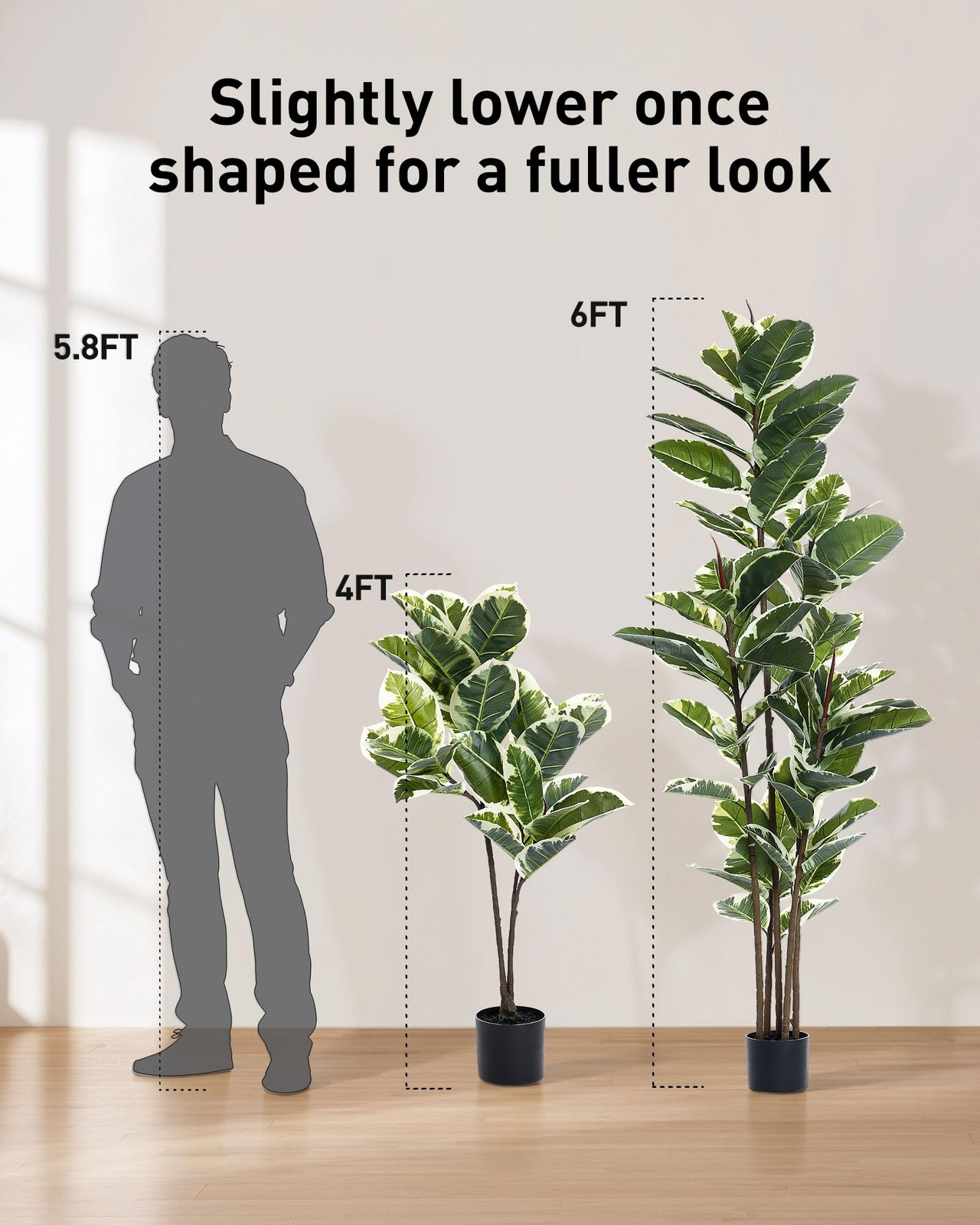 Artificial Rubber Tree Plant 6ft Tall Faux Ficus Tree Potted Fake Tropical Pl…
