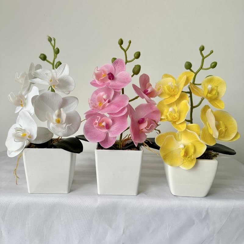 2 Pack Artificial Orchid Flowers with Vase,10 Inches Artificial Plant Bonsai …
