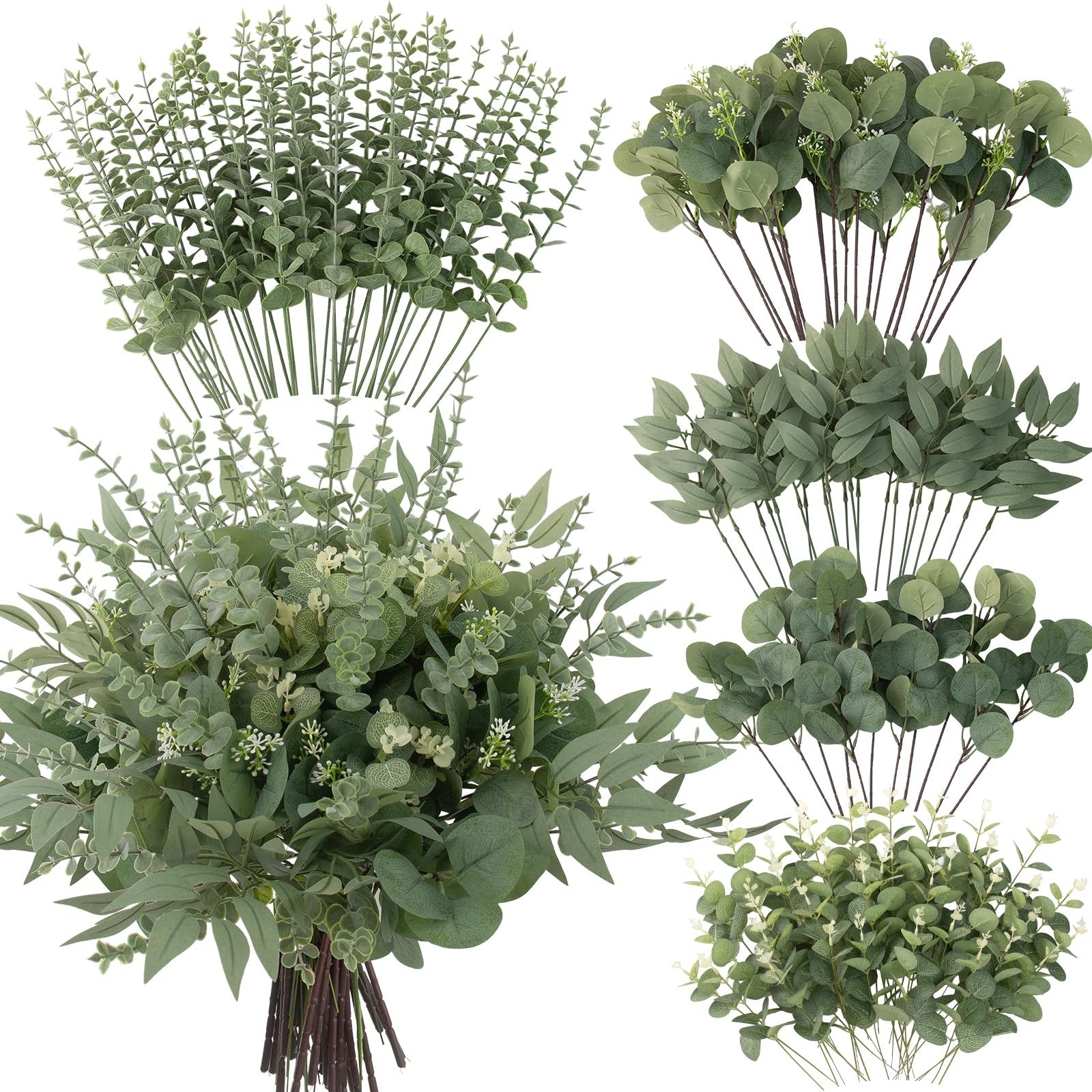 130 Pcs Artificial Eucalyptus Stems – Faux Greenery for Wedding Bouquets & Home