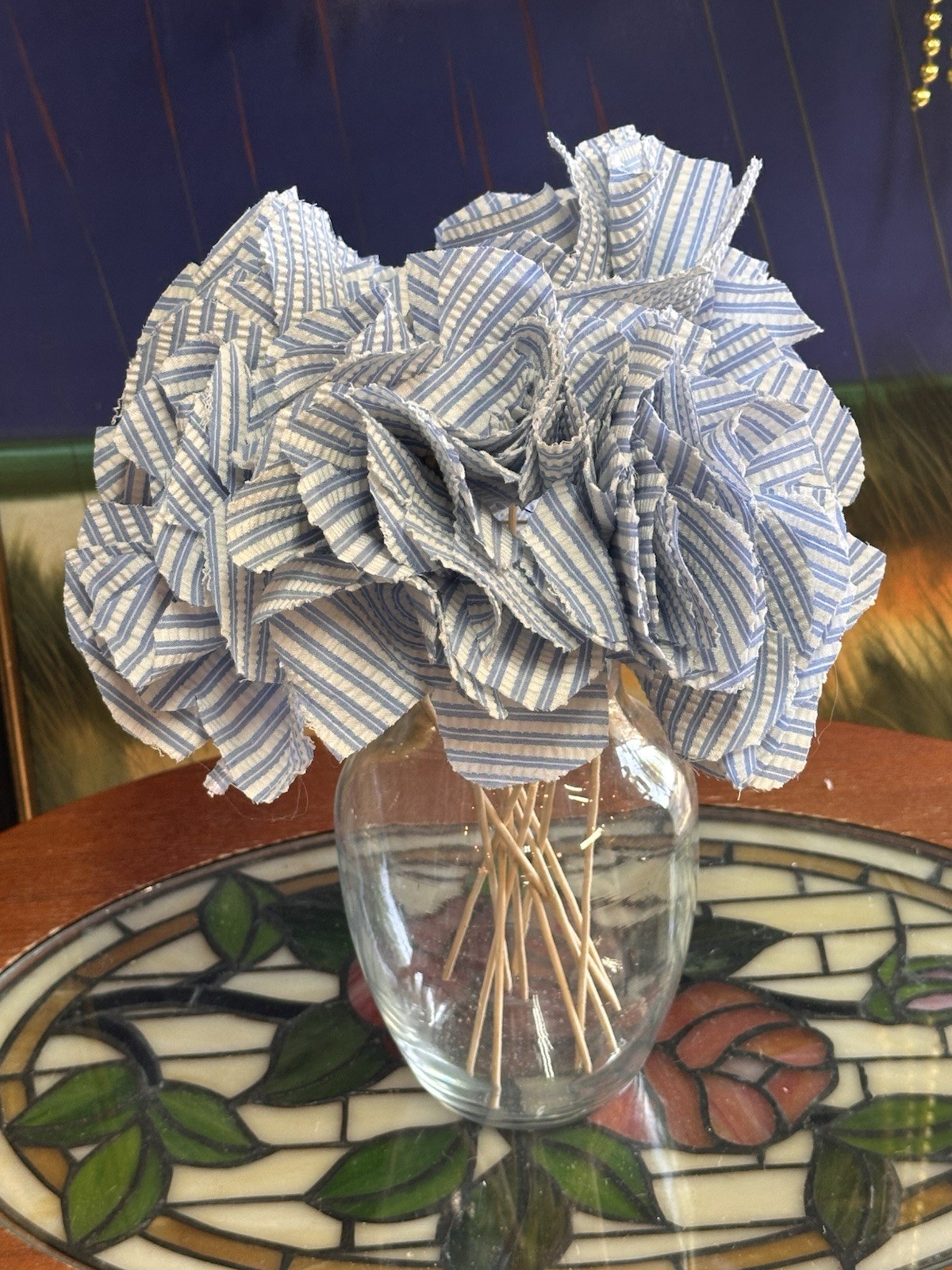 Fabric Flowers Handmade, 11 Count, 12 Inches, Blue And White Vase Not Included