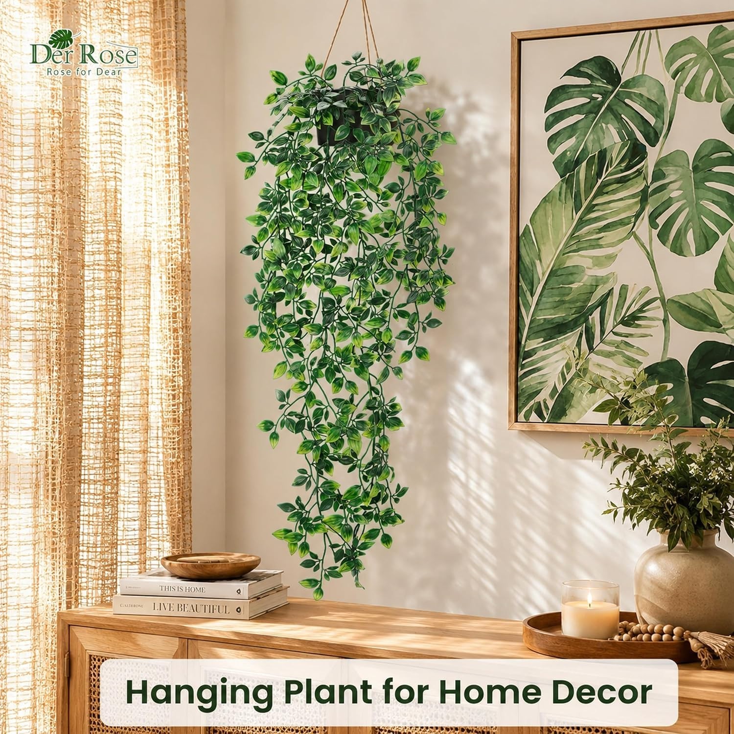 34” Fake Hanging Plant Black Pot for Bathroom Wall Decor | 34” cascading gr…