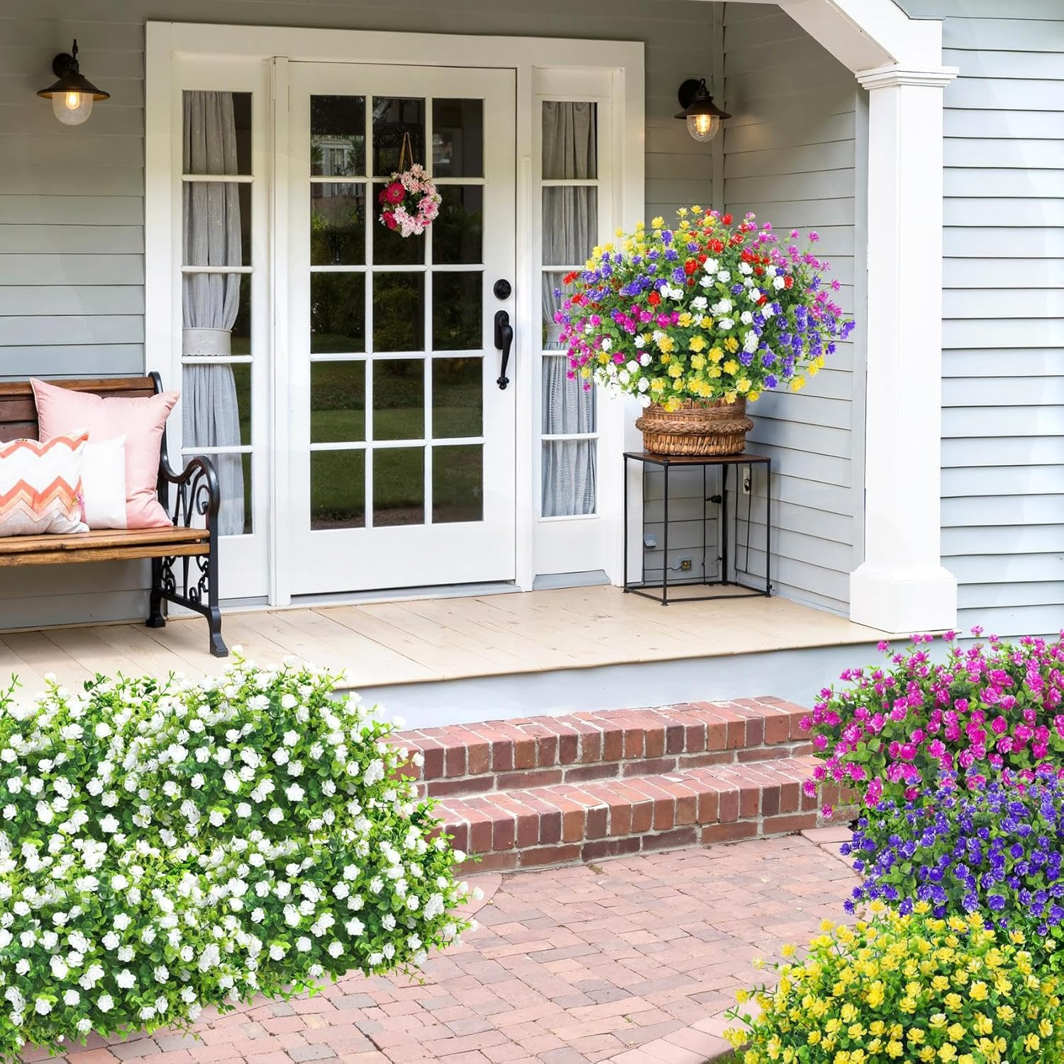 20 Bundles Artificial Flowers for Outdoors, UV Resistant Faux Plants Outdoor Ind
