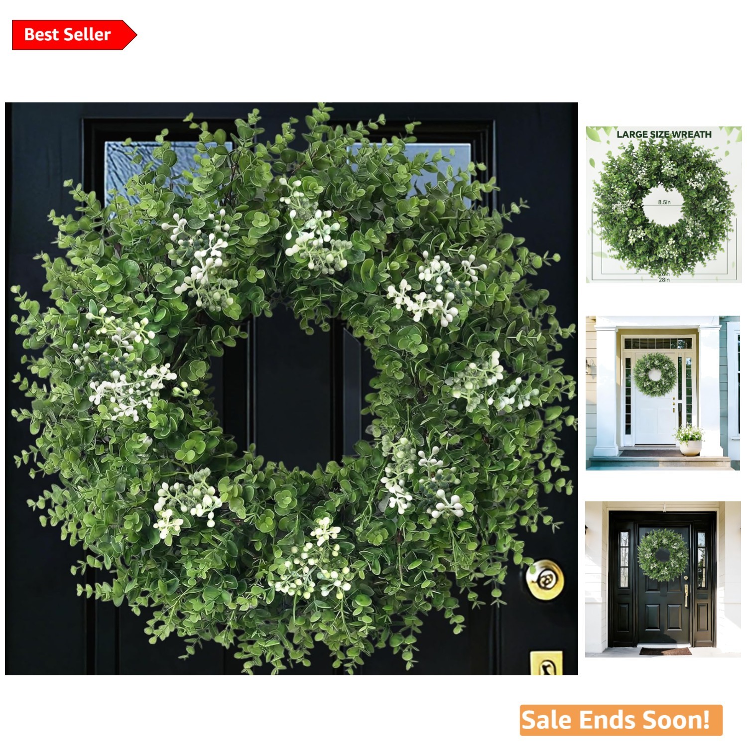 Large Green Boxwood Wreath for Front Door All Season Outdoor Indoor Home Decor