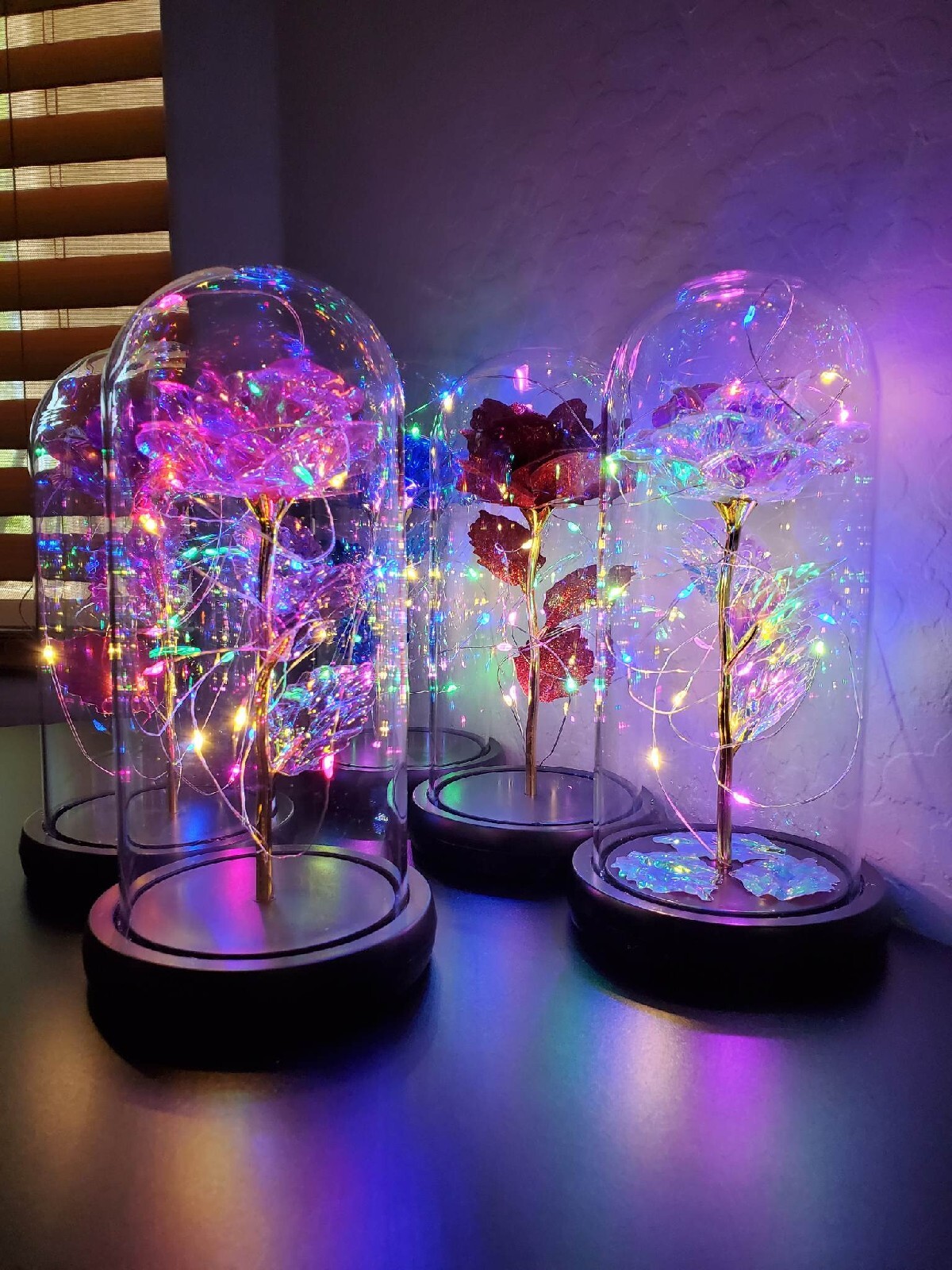 Galaxy Enchanted Rose in Glass Dome Led Lights gift box included each sold sep.