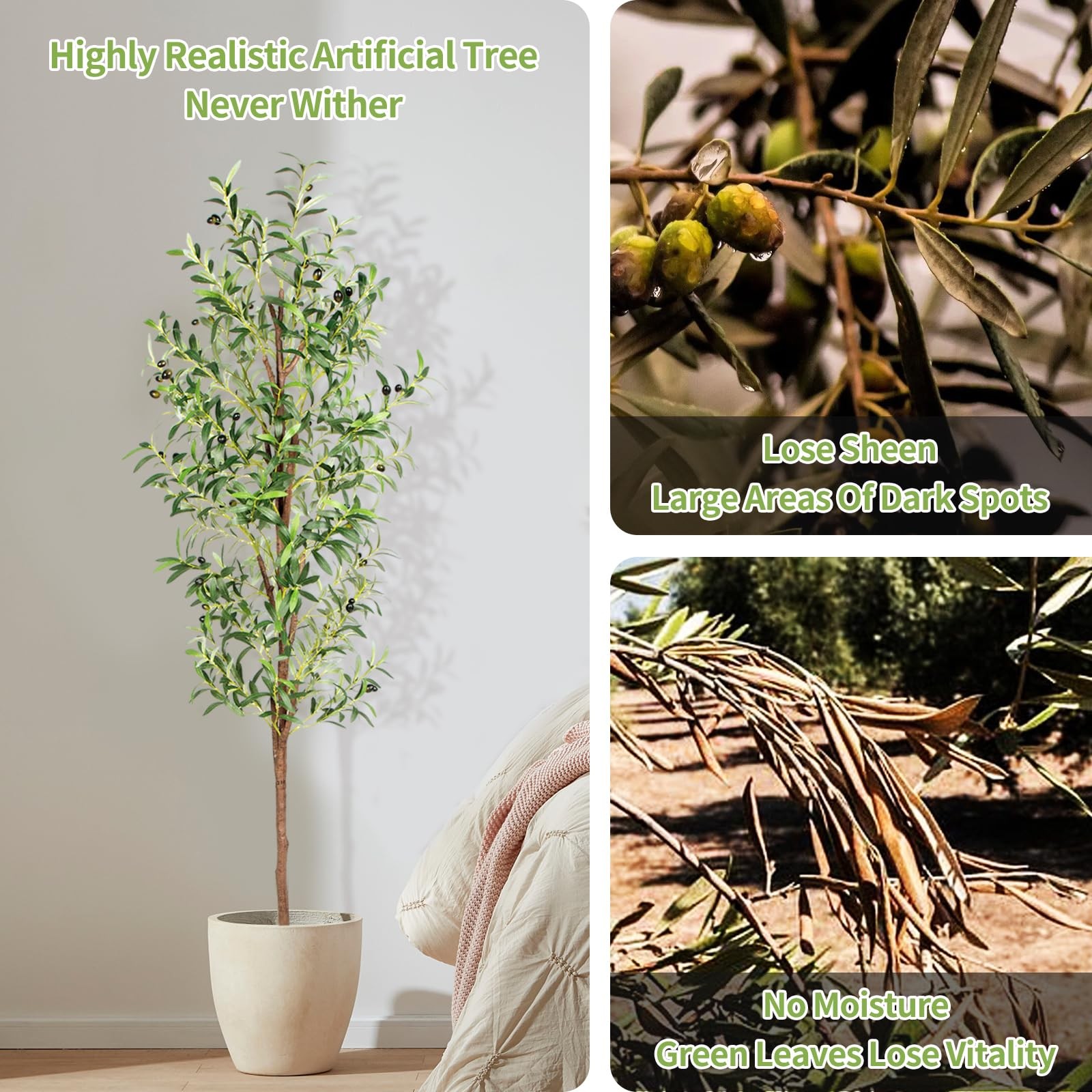 Artificial Olive Tree, 6FT Tall Faux Olive Trees 72in Outdoor Fake Potted Sil…