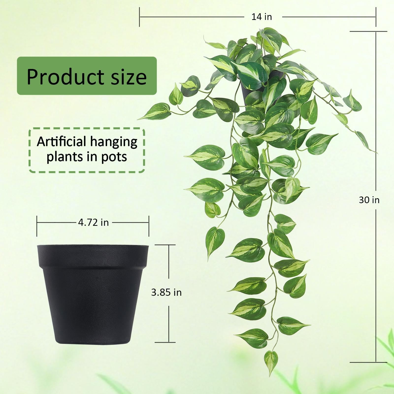 Fake Pothos Hanging Plants Artificial Ivy Vines with Pots – Realistic Indoor …